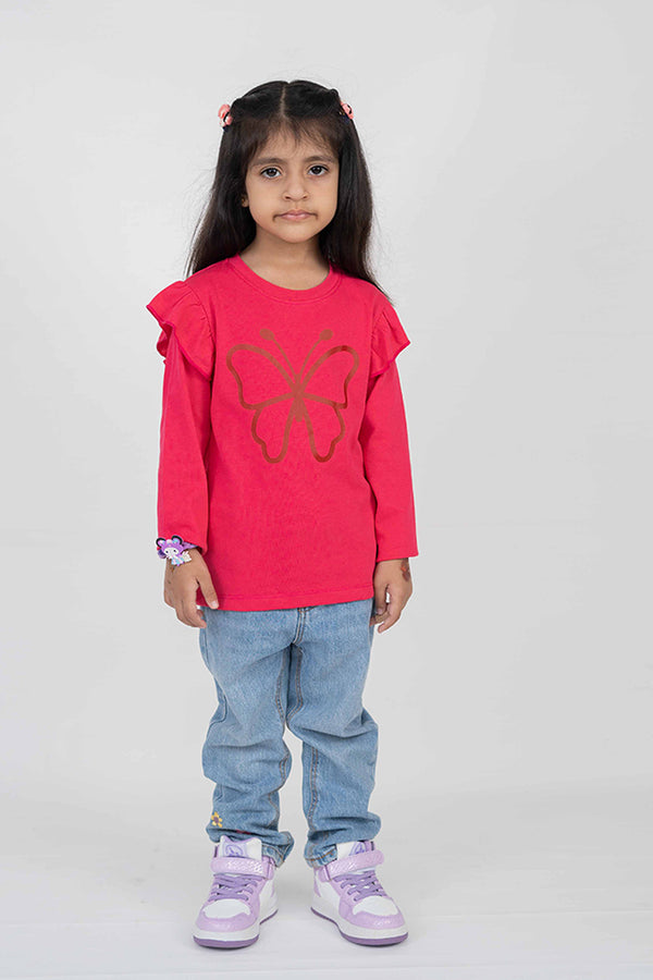 Bright Pink Butterfly Long Sleeve Tee