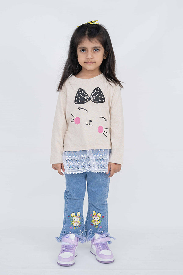 Beige Cute Kitty Face Top